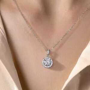 Wedding Jewelry-Round Moissanite Diamond Pendant Original 925 Sterling Silver Ch